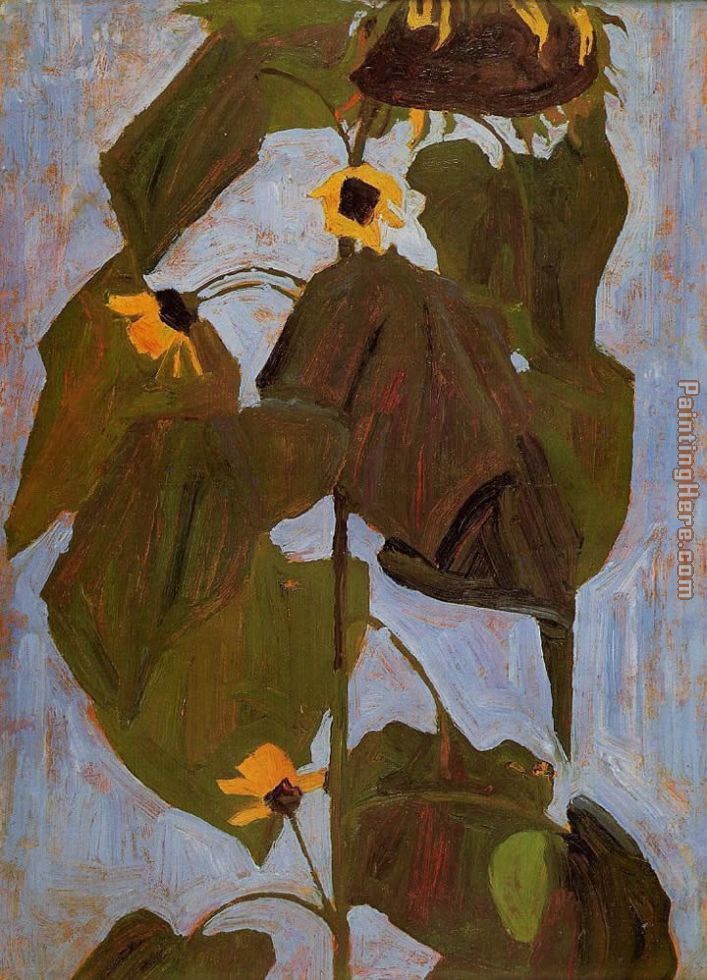 Sunflower painting - Egon Schiele Sunflower art painting